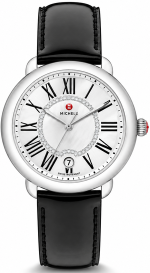 Buy Shop Michele Serein Silver Dial Black Leather Strap Watch for Women - MWW21B000011 USA Online