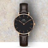 Buy Shop Daniel Wellington Classic Petite York Black Dial Brown Leather Strap Watch For Women - DW00100170 USA Online