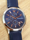 Buy Shop Emporio Armani Renato Chronograph Blue Dial Black Leather Strap Watch For Men - AR11216 USA Online