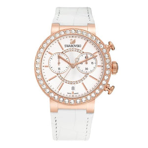 Buy Shop Swarovski Citra Sphere Chrono White Dial White Leather Strap Watch for Women - 5080602 USA Online
