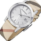 Buy Shop Burberry The City Nova Silver Dial White Leather Strap Watch for Women - BU9022 USA Online