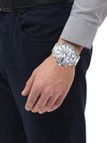 Diesel Mega Chief Chronograph Silver Dial Silver Steel Strap Watch For Men - DZ4477