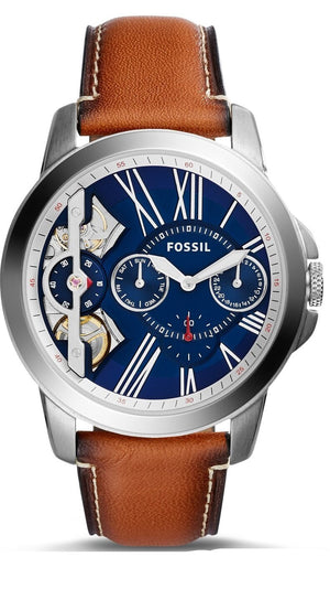 Buy Shop Fossil Grant Twist Multifunction Blue Dial Brown Leather Strap Watch for Men - ME1161 USA Online