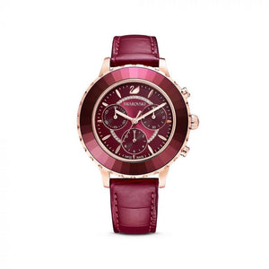 Buy Shop Swarovski Octea Lux Chrono Red Dial Red Leather Strap Watch for Women - 5547642 USA Online