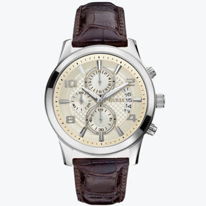 Buy Shop Guess Exec Chronograph White Dial Brown Leather Strap Watch For Men - W0076G2 USA Online