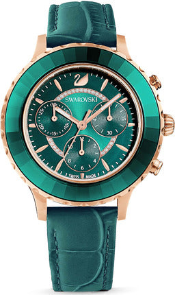 Buy Shop Swarovski Octea Lux Chrono Emerald Green Dial Green Leather Strap Watch for Women - 5452498 USA Online