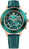 Swarovski Octea Lux Chrono Emerald Green Dial Green Leather Strap Watch for Women - 5452498