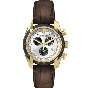 Buy Shop Versace V-Ray Chronograph Quartz White Dial Brown Leather Strap Watch For Men - VE2I00221 USA Online