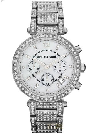 Buy Shop Michael Kors Parker Mother of Pearl Dial Diamonds Silver Steel Strap Watch for Women - MK5572 USA Online
