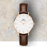 Buy Shop Daniel Wellington Classic Petite Bristol White Dial Brown Leather Strap Watch For Women - DW00100171 USA Online