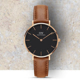 Buy Shop Daniel Wellington Classic Petite Durham Black Dial Brown Leather Strap Watch For Women - DW00100166 USA Online