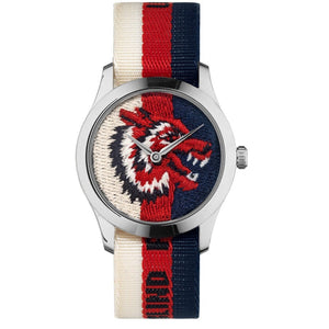 Buy Shop Gucci G Timeless Quartz White Red Blue Dial Multicolored NATO Strap Watch For Men - YA1264059 USA Online