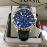 Buy Shop Fossil Grant Chronograph Blue Dial Black Leather Strap Watch for Men - FS4990 USA Online
