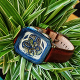 Buy Shop Fossil Inscription Automatic Skeleton Blue Dial Brown Leather Strap Watch for Men - BQ2571 USA Online