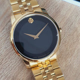 Buy Shop Movado Museum Black Dial Gold Steel Strap Watch For Men - 606997 USA Online