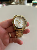 Michael Kors Bradshaw Chronograph White Dial Gold Steel Strap Watch For Women - MK6266