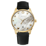 Buy Shop Gucci G-Timeless Mother of Pearl Dial Black Leather Strap Watch For Women - YA1264044 USA Online