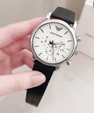 Buy Shop Emporio Armani Classic Quartz Chronograph White Dial Black Leather Strap Watch For Men - AR1807 USA Online