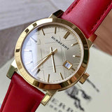 Buy Shop Burberry The City Gold Dial Red Leather Strap Watch for Women - BU9140 USA Online
