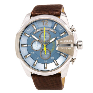 Buy Shop Diesel Mega Chief Chronograph Blue Dial Brown Leather Strap Watch For Men - DZ4281 USA Online