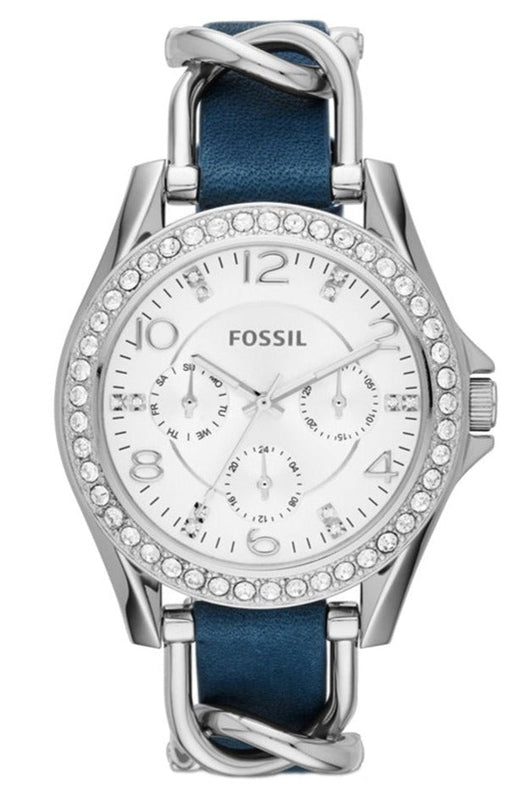Buy Shop Fossil Riley White Dial Blue Leather Strap Watch for Women - ES3464 USA Online
