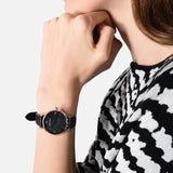 Buy Shop Emporio Armani Gianni T Bar Black Mother of Pearl Dial Black Leather Strap Watch For Women - AR11060 USA Online