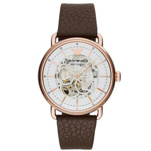 Buy Shop Emporio Armani Meccanico Automatic White Dial Brown Leather Strap Watch For Men - AR60027 USA Online