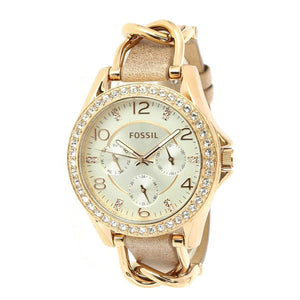 Buy Shop Fossil Riley White Dial Beige Leather Strap Watch for Women - ES3465 USA Online
