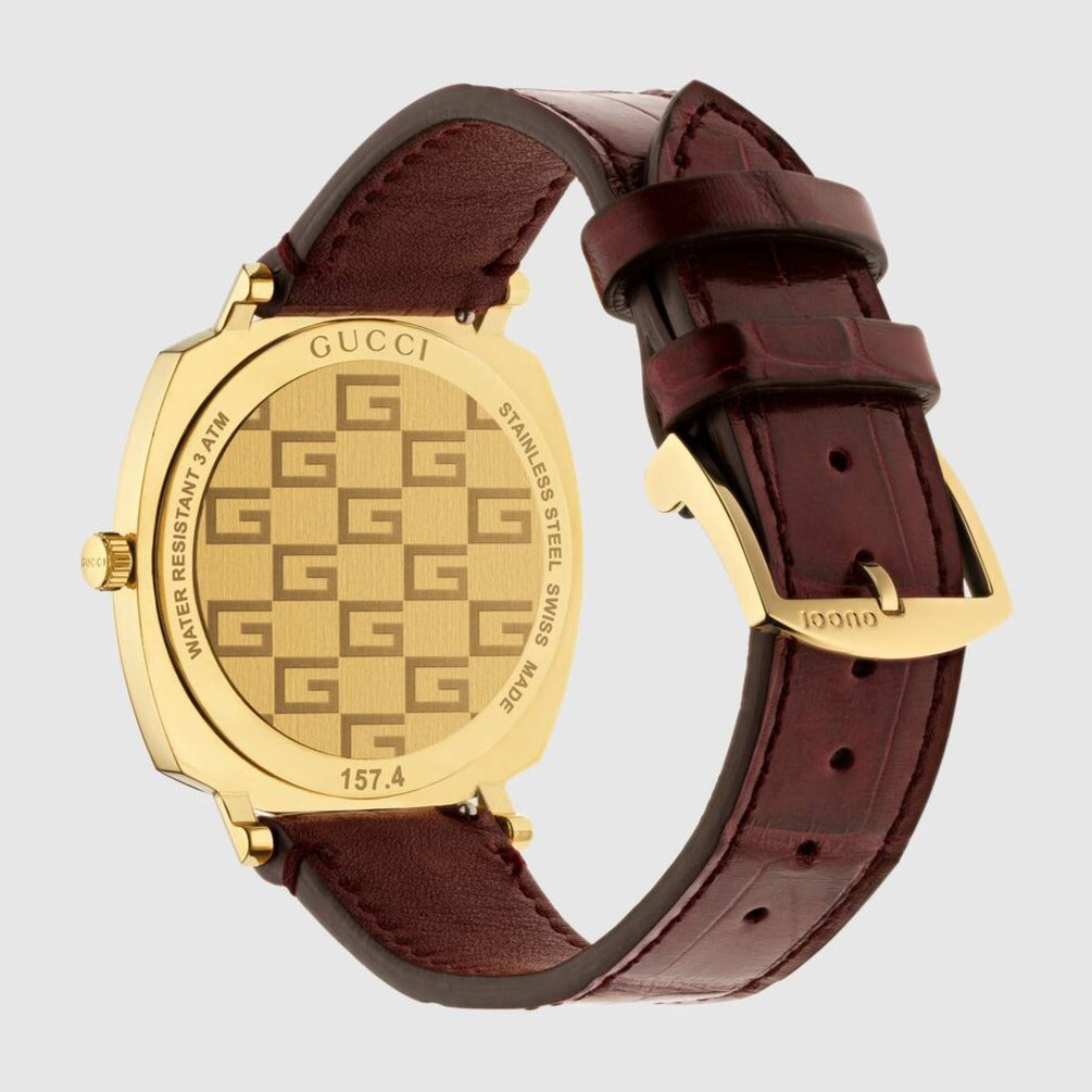 Buy Shop Gucci Grip Quartz Gold Dial Maroon Leather Strap Watch For Women - YA157413 USA Online