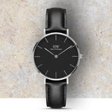 Buy Shop Daniel Wellington Petite Sheffield Black Dial Black Leather Strap Watch For Women - DW00100180 USA Online