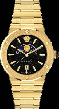 Buy Shop Versace Greca Moonphase Quartz Black Dial Gold Steel Strap Watch for Men - VE7G00323 USA Online