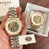 Buy Shop Fossil Townsman Automatic Skeleton White Dial Two Tone Steel Strap Watch for Men - ME3075 USA Online