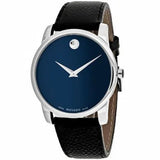 Buy Shop Movado Museum Blue Dial Black Leather Strap Watch For Men - 607013 USA Online