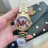 Buy Shop Michael Kors Runway Quartz Gold Dial Gold Steel Strap Watch For Women - MK5852 USA Online