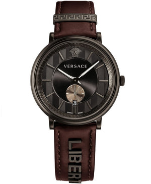 Buy Shop Versace V-Circle Manifesto Black Dial Maroon Leather Strap Watch for Men - VBQ040017 USA Online