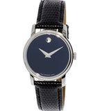 Movado Museum Black Dial Black Leather Strap Watch For Women - 2100004