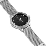 Guess Chelsea Crystals Black Dial Silver Mesh Bracelet Watch For Women - W0647L5