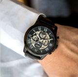 Buy Shop Fossil Grant Automatic Black Dial Black Leather Strap Watch for Men - ME3028 USA Online