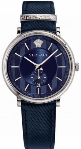 Buy Shop Versace Manifesto Quartz Blue Dial Blue Leather Strap Watch For Men - VBQ01017 USA Online