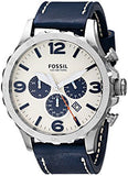 Buy Shop Fossil Nate Chronograph White Dial Blue Leather Strap Watch for Men - JR1480 USA Online