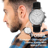 Buy Shop Fossil Buchanan Chronograph Silver Dial Black Leather Strap Watch for Men - FS5102 USA Online