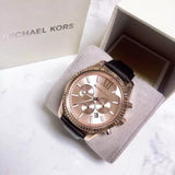 Buy Shop Michael Kors Lexington Chronograph Rose Gold Dial Black Leather Strap Watch For Men - MK8516 USA Online