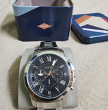Buy Shop Fossil Grant Chronograph Black Dial Silver Steel Strap Watch for Men - FS4994 USA Online