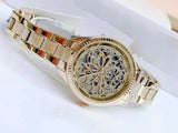 Buy Shop Fossil Rye Automatic Skeleton Gold Dial Gold Steel Strap Watch for Women - BQ3755 USA Online