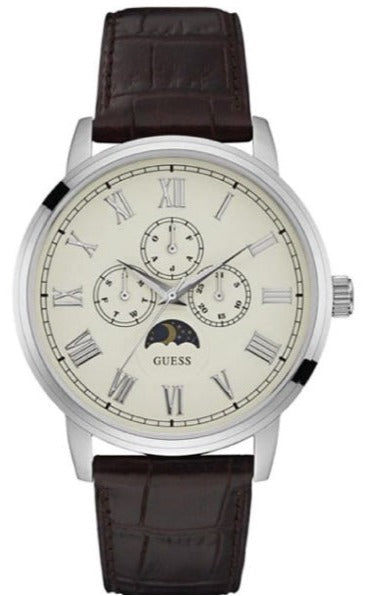 Buy Shop Guess Delancy Quartz White Dial Brown Leather Strap Watch For Men - W0870G1 USA Online