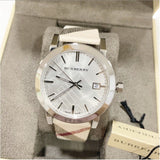 Buy Shop Burberry The City Nova Silver Dial White Leather Strap Watch for Women - BU9022 USA Online