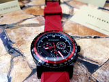 Burberry The City Chronograph Black Dial Red Rubber Strap Watch For Men - BU9805