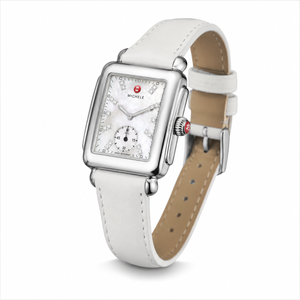 Buy Shop Michele Deco Silver Dial White Leather Strap Watch For Women - MWW06V000012 USA Online