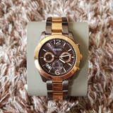 Buy Shop Fossil Perfect Boyfriend Multifunction Brown Dial Two Tone Steel Strap Watch for Women - ES4284 USA Online