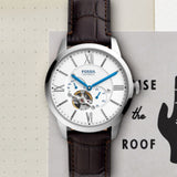 Buy Shop Fossil Townsman Automatic Chronograph White Dial Blue Leather Strap Watch for Men - ME3167 USA Online